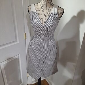 Sleeveless Black and White Striped Wrap Dress